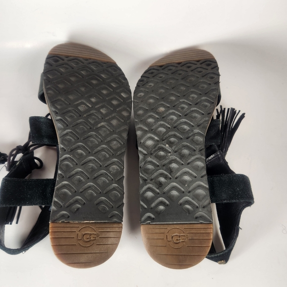 UGG Womens Maryssa Gladiator Sandal Size 9 Black Leather Suede Tassel Australia - Picture 5 of 10